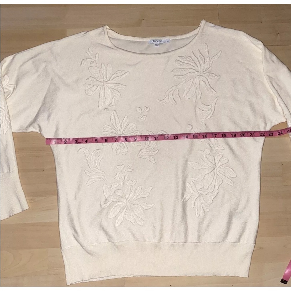 Chicos Embroidered Crewneck Sweater Size 2/Large Clean Girl GrannyCore Old Money - Picture 10 of 11